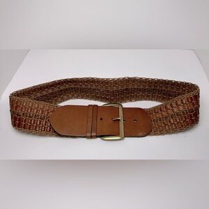 Mixed Media Braided Wide Belt Brown with Gold Buckle 33"-37" EUC!‎